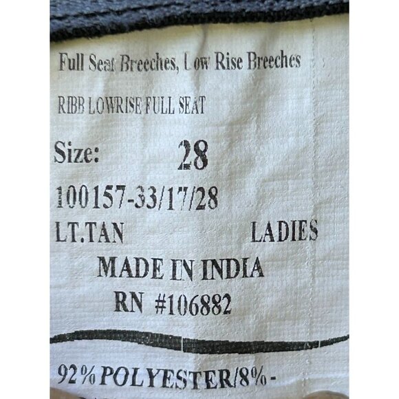 Ladies' Low Rise Full Seat Breeches Size 28 Beige Ribbed Equestrian Riding Pants - Picture 3 of 11